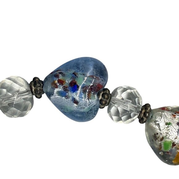 VTG Multicolor Glass Foil Crystal Beads Heart Bangle Bracelet Silver Tone - Picture 2 of 7